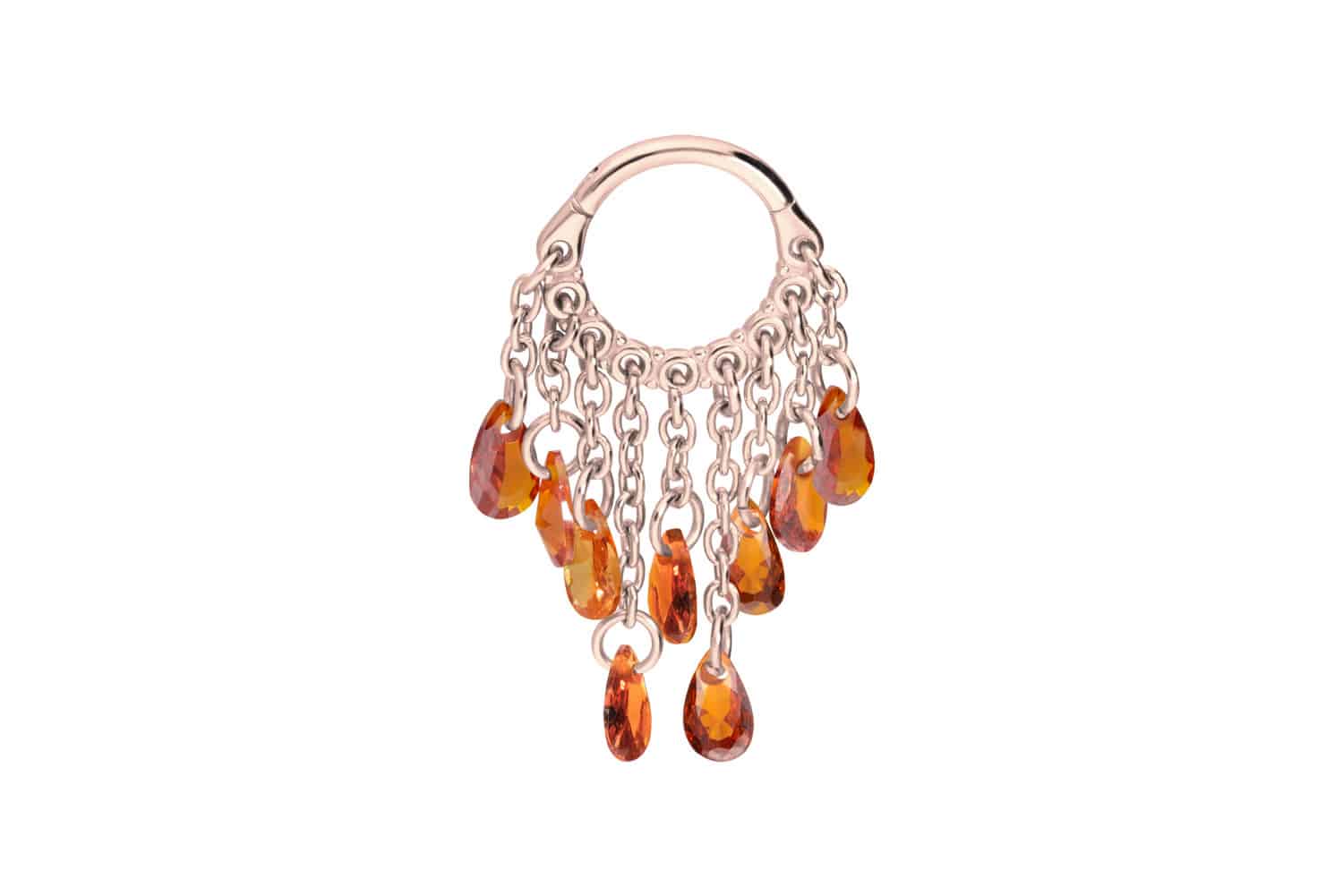 Chirurgenstahl Segmentring Clicker Piercing KETTENVORHANG + KRISTALLTROPFEN